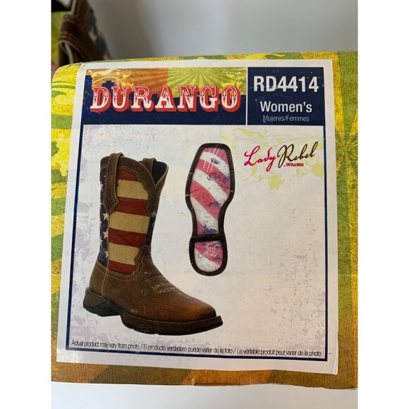 Durango Cowgirl Lady Rebel Patriotic Flag Boots 8M Leather Q10140 NWB $165 - Picture 6 of 16